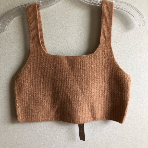 NWT Everlane Sz M Tan Camel The Cozy Stretch Tank Top Cropped Ribbed - Picture 5 of 8
